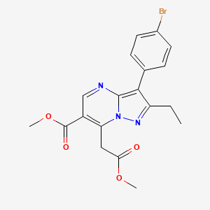 molecular formula C19H18BrN3O4 B11049432 Methyl 3-(4-bromophenyl)-2-ethyl-7-(2-methoxy-2-oxoethyl)pyrazolo[1,5-a]pyrimidine-6-carboxylate 