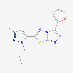 molecular formula C14H14N6OS B11049515 3-(furan-2-yl)-6-(3-methyl-1-propyl-1H-pyrazol-5-yl)[1,2,4]triazolo[3,4-b][1,3,4]thiadiazole 