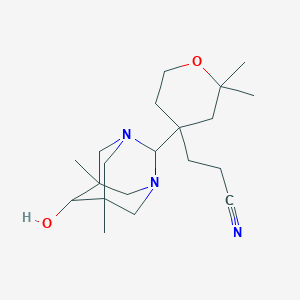 3-(4-{6-Hydroxy-5,7-dimethyl-1,3-diazatricyclo[3.3.1.1{3,7}]decan-2-yl}-2,2-dimethyloxan-4-yl)propanenitrile