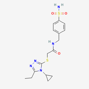 molecular formula C16H21N5O3S2 B11049589 2-[(4-cyclopropyl-5-ethyl-4H-1,2,4-triazol-3-yl)sulfanyl]-N-(4-sulfamoylbenzyl)acetamide 