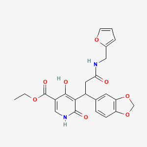 molecular formula C23H22N2O8 B11049594 Ethyl 5-{1-(1,3-benzodioxol-5-yl)-3-[(furan-2-ylmethyl)amino]-3-oxopropyl}-4-hydroxy-6-oxo-1,6-dihydropyridine-3-carboxylate 