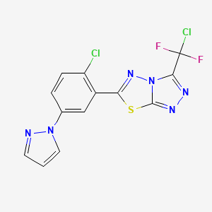 molecular formula C13H6Cl2F2N6S B11049602 3-[chloro(difluoro)methyl]-6-[2-chloro-5-(1H-pyrazol-1-yl)phenyl][1,2,4]triazolo[3,4-b][1,3,4]thiadiazole 