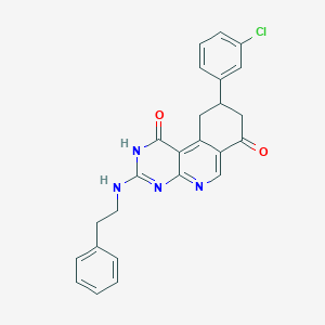 molecular formula C25H21ClN4O2 B11049612 9-(3-chlorophenyl)-1-hydroxy-3-[(2-phenylethyl)amino]-9,10-dihydropyrimido[4,5-c]isoquinolin-7(8H)-one 