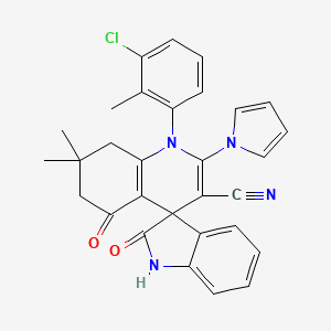 molecular formula C30H25ClN4O2 B11049882 1'-(3-chloro-2-methylphenyl)-7',7'-dimethyl-2,5'-dioxo-2'-(1H-pyrrol-1-yl)-1,2,5',6',7',8'-hexahydro-1'H-spiro[indole-3,4'-quinoline]-3'-carbonitrile 