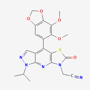 molecular formula C21H19N5O5S B11049919 [4-(6,7-Dimethoxy-1,3-benzodioxol-5-YL)-1-isopropyl-6-oxo-1H-pyrazolo[3,4-B][1,3]thiazolo[5,4-E]pyridin-7(6H)-YL]methyl cyanide 