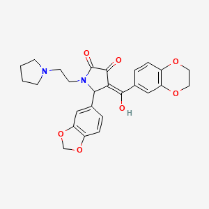 molecular formula C26H26N2O7 B11049951 5-(1,3-benzodioxol-5-yl)-4-(2,3-dihydro-1,4-benzodioxin-6-ylcarbonyl)-3-hydroxy-1-[2-(pyrrolidin-1-yl)ethyl]-1,5-dihydro-2H-pyrrol-2-one 