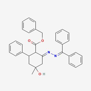 benzyl (2E)-2-[(diphenylmethylidene)hydrazinylidene]-4-hydroxy-4-methyl-6-phenylcyclohexanecarboxylate