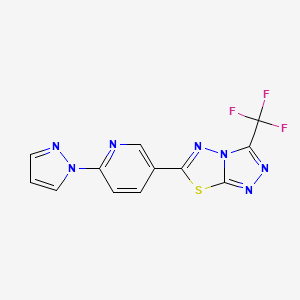 molecular formula C12H6F3N7S B11049999 6-[6-(1H-pyrazol-1-yl)pyridin-3-yl]-3-(trifluoromethyl)[1,2,4]triazolo[3,4-b][1,3,4]thiadiazole 