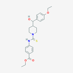 molecular formula C24H30N2O4S B11050032 Ethyl 4-[({4-[(4-ethoxyphenyl)(hydroxy)methyl]piperidin-1-yl}carbonothioyl)amino]benzoate 