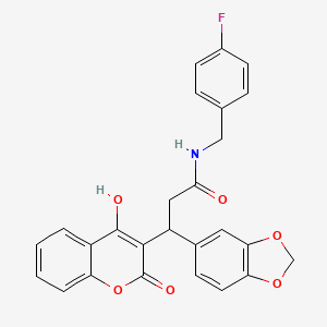 molecular formula C26H20FNO6 B11051708 3-(1,3-benzodioxol-5-yl)-N-(4-fluorobenzyl)-3-(4-hydroxy-2-oxo-2H-chromen-3-yl)propanamide 