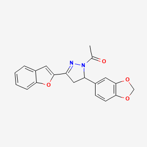 1-[5-(1,3-benzodioxol-5-yl)-3-(1-benzofuran-2-yl)-4,5-dihydro-1H-pyrazol-1-yl]ethanone