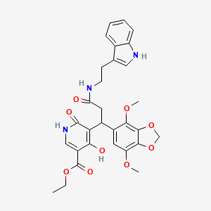 ethyl 5-[1-(4,7-dimethoxy-1,3-benzodioxol-5-yl)-3-{[2-(1H-indol-3-yl)ethyl]amino}-3-oxopropyl]-4-hydroxy-6-oxo-1,6-dihydropyridine-3-carboxylate