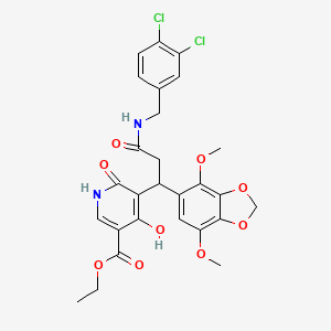 Ethyl 5-{3-[(3,4-dichlorobenzyl)amino]-1-(4,7-dimethoxy-1,3-benzodioxol-5-yl)-3-oxopropyl}-4-hydroxy-6-oxo-1,6-dihydropyridine-3-carboxylate