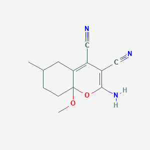 molecular formula C13H15N3O2 B11054273 2-amino-8a-methoxy-6-methyl-6,7,8,8a-tetrahydro-5H-chromene-3,4-dicarbonitrile 