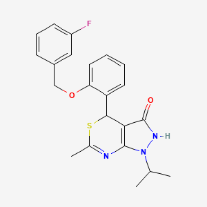 molecular formula C22H22FN3O2S B11054299 4-{2-[(3-fluorobenzyl)oxy]phenyl}-6-methyl-1-(propan-2-yl)-1,4-dihydropyrazolo[3,4-d][1,3]thiazin-3(2H)-one 