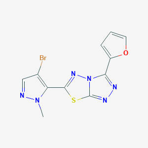 molecular formula C11H7BrN6OS B11054333 6-(4-bromo-1-methyl-1H-pyrazol-5-yl)-3-(furan-2-yl)[1,2,4]triazolo[3,4-b][1,3,4]thiadiazole 