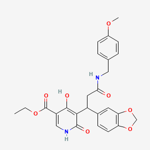 molecular formula C26H26N2O8 B11054442 Ethyl 5-{1-(1,3-benzodioxol-5-yl)-3-[(4-methoxybenzyl)amino]-3-oxopropyl}-4-hydroxy-6-oxo-1,6-dihydropyridine-3-carboxylate 