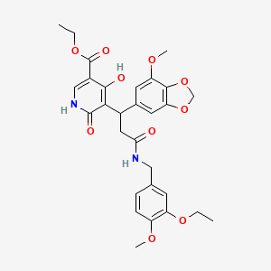 Ethyl 5-{3-[(3-ethoxy-4-methoxybenzyl)amino]-1-(7-methoxy-1,3-benzodioxol-5-yl)-3-oxopropyl}-4-hydroxy-6-oxo-1,6-dihydropyridine-3-carboxylate