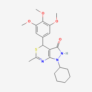 molecular formula C21H27N3O4S B11054464 1-cyclohexyl-6-methyl-4-(3,4,5-trimethoxyphenyl)-1,4-dihydropyrazolo[3,4-d][1,3]thiazin-3(2H)-one 