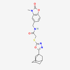 molecular formula C23H26N4O4S B11054560 2-{[5-(1-adamantyl)-1,3,4-oxadiazol-2-yl]thio}-N-[(3-methyl-2-oxo-2,3-dihydro-1,3-benzoxazol-5-yl)methyl]acetamide 