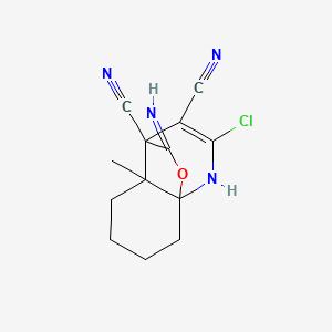 molecular formula C13H13ClN4O B11054595 2-chloro-10-imino-4a-methyl-5,6,7,8-tetrahydro-1H-8a,4-(epoxymethano)quinoline-3,4(4aH)-dicarbonitrile 