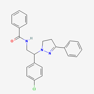 molecular formula C24H22ClN3O B11054677 N-[2-(4-chlorophenyl)-2-(3-phenyl-4,5-dihydro-1H-pyrazol-1-yl)ethyl]benzamide 