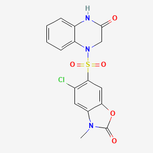 molecular formula C16H12ClN3O5S B11054698 4-[(5-chloro-3-methyl-2-oxo-2,3-dihydro-1,3-benzoxazol-6-yl)sulfonyl]-3,4-dihydroquinoxalin-2(1H)-one 