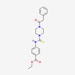 molecular formula C22H25N3O3S B11054737 Ethyl 4-({[4-(phenylacetyl)piperazin-1-yl]carbonothioyl}amino)benzoate 