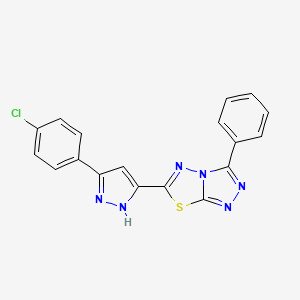 molecular formula C18H11ClN6S B11054740 6-[5-(4-chlorophenyl)-1H-pyrazol-3-yl]-3-phenyl[1,2,4]triazolo[3,4-b][1,3,4]thiadiazole 