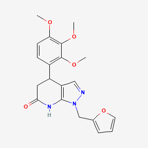 molecular formula C20H21N3O5 B11054767 1-(furan-2-ylmethyl)-4-(2,3,4-trimethoxyphenyl)-1,4,5,7-tetrahydro-6H-pyrazolo[3,4-b]pyridin-6-one 