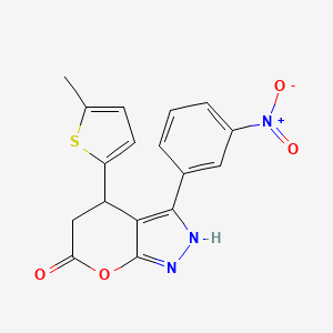 molecular formula C17H13N3O4S B11054806 4-(5-methylthiophen-2-yl)-3-(3-nitrophenyl)-4,5-dihydropyrano[2,3-c]pyrazol-6(1H)-one 