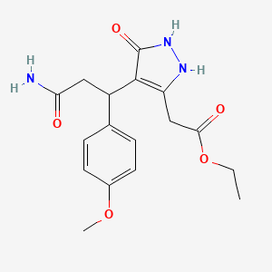 molecular formula C17H21N3O5 B11054821 ethyl {4-[3-amino-1-(4-methoxyphenyl)-3-oxopropyl]-5-oxo-2,5-dihydro-1H-pyrazol-3-yl}acetate 