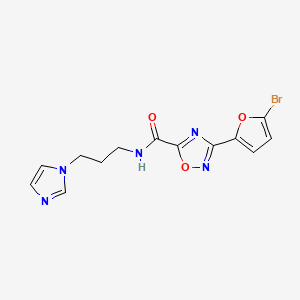 molecular formula C13H12BrN5O3 B11054838 3-(5-bromofuran-2-yl)-N-[3-(1H-imidazol-1-yl)propyl]-1,2,4-oxadiazole-5-carboxamide 