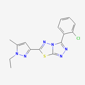 molecular formula C15H13ClN6S B11054876 3-(2-chlorophenyl)-6-(1-ethyl-5-methyl-1H-pyrazol-3-yl)[1,2,4]triazolo[3,4-b][1,3,4]thiadiazole 