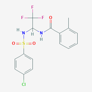 N-(1-{[(4-chlorophenyl)sulfonyl]amino}-2,2,2-trifluoroethyl)-2-methylbenzamide