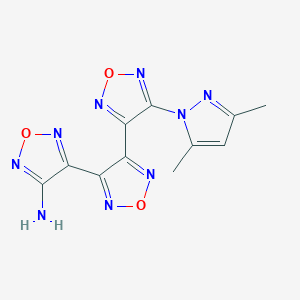 molecular formula C11H9N9O3 B11054999 4-[4-[4-(3,5-dimethylpyrazol-1-yl)-1,2,5-oxadiazol-3-yl]-1,2,5-oxadiazol-3-yl]-1,2,5-oxadiazol-3-amine 