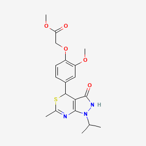 molecular formula C19H23N3O5S B11055030 Methyl {2-methoxy-4-[6-methyl-3-oxo-1-(propan-2-yl)-1,2,3,4-tetrahydropyrazolo[3,4-d][1,3]thiazin-4-yl]phenoxy}acetate 