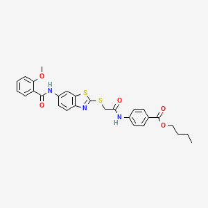 molecular formula C28H27N3O5S2 B11055031 Butyl 4-({[(6-{[(2-methoxyphenyl)carbonyl]amino}-1,3-benzothiazol-2-yl)sulfanyl]acetyl}amino)benzoate 