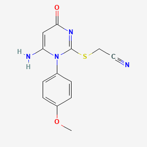 molecular formula C13H12N4O2S B11055048 {[6-Amino-1-(4-methoxyphenyl)-4-oxo-1,4-dihydropyrimidin-2-yl]sulfanyl}acetonitrile 