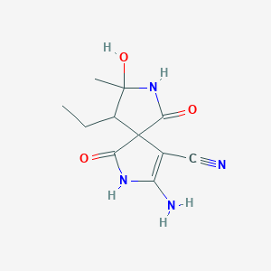 molecular formula C11H14N4O3 B11055103 3-Amino-9-ethyl-8-hydroxy-8-methyl-1,6-dioxo-2,7-diazaspiro[4.4]non-3-ene-4-carbonitrile 