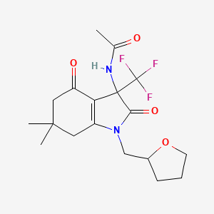 molecular formula C18H23F3N2O4 B11055116 N-[6,6-dimethyl-2,4-dioxo-1-(tetrahydrofuran-2-ylmethyl)-3-(trifluoromethyl)-2,3,4,5,6,7-hexahydro-1H-indol-3-yl]acetamide 