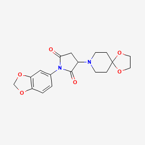 molecular formula C18H20N2O6 B11055138 1-(1,3-Benzodioxol-5-yl)-3-(1,4-dioxa-8-azaspiro[4.5]dec-8-yl)pyrrolidine-2,5-dione 