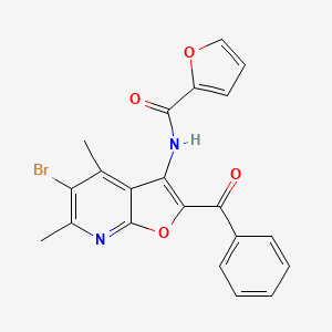 molecular formula C21H15BrN2O4 B11055144 N-[5-bromo-4,6-dimethyl-2-(phenylcarbonyl)furo[2,3-b]pyridin-3-yl]furan-2-carboxamide 