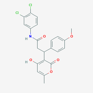 molecular formula C22H19Cl2NO5 B11055159 N-(3,4-dichlorophenyl)-3-(4-hydroxy-6-methyl-2-oxo-2H-pyran-3-yl)-3-(4-methoxyphenyl)propanamide 