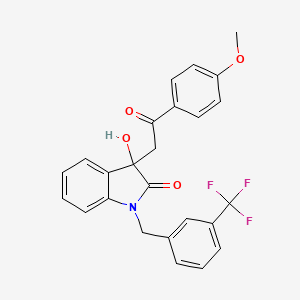 molecular formula C25H20F3NO4 B11055180 3-hydroxy-3-[2-(4-methoxyphenyl)-2-oxoethyl]-1-[3-(trifluoromethyl)benzyl]-1,3-dihydro-2H-indol-2-one 