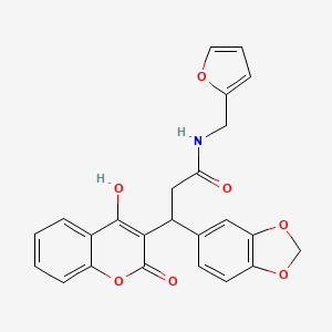 molecular formula C24H19NO7 B11055207 3-(1,3-benzodioxol-5-yl)-N-(furan-2-ylmethyl)-3-(4-hydroxy-2-oxo-2H-chromen-3-yl)propanamide 