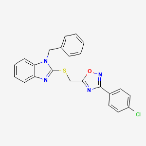 molecular formula C23H17ClN4OS B11055239 1-benzyl-2-({[3-(4-chlorophenyl)-1,2,4-oxadiazol-5-yl]methyl}sulfanyl)-1H-benzimidazole 