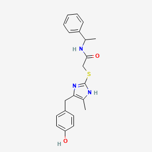 molecular formula C21H23N3O2S B11055321 2-{[5-(4-hydroxybenzyl)-4-methyl-1H-imidazol-2-yl]sulfanyl}-N-(1-phenylethyl)acetamide 