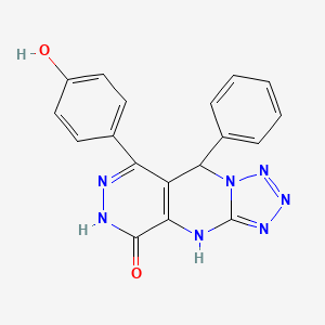 molecular formula C18H13N7O2 B11055386 10-(4-hydroxyphenyl)-8-phenyl-2,4,5,6,7,11,12-heptazatricyclo[7.4.0.03,7]trideca-1(9),3,5,10-tetraen-13-one 