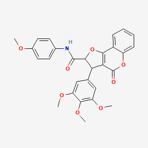 molecular formula C28H25NO8 B11055394 N-(4-methoxyphenyl)-4-oxo-3-(3,4,5-trimethoxyphenyl)-2,3-dihydro-4H-furo[3,2-c]chromene-2-carboxamide 